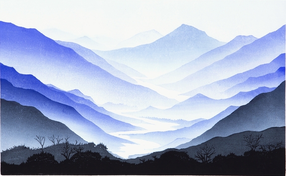 섬진淸流, 2020, 채묵목판화, 33.5×50㎝ 