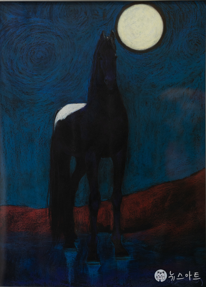 달밤, 2016, 종이 위에 오일스틱, 72*52cm