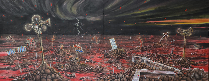 황무지, 유령의 벌판 325X130.3cm 한지 먹 채색